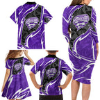 Hobart Hurricanes Family Matching Long Sleeve Bodycon Dress and Hawaiian Shirt Flaming Lightning Storm Geometric Sports Mascot Art