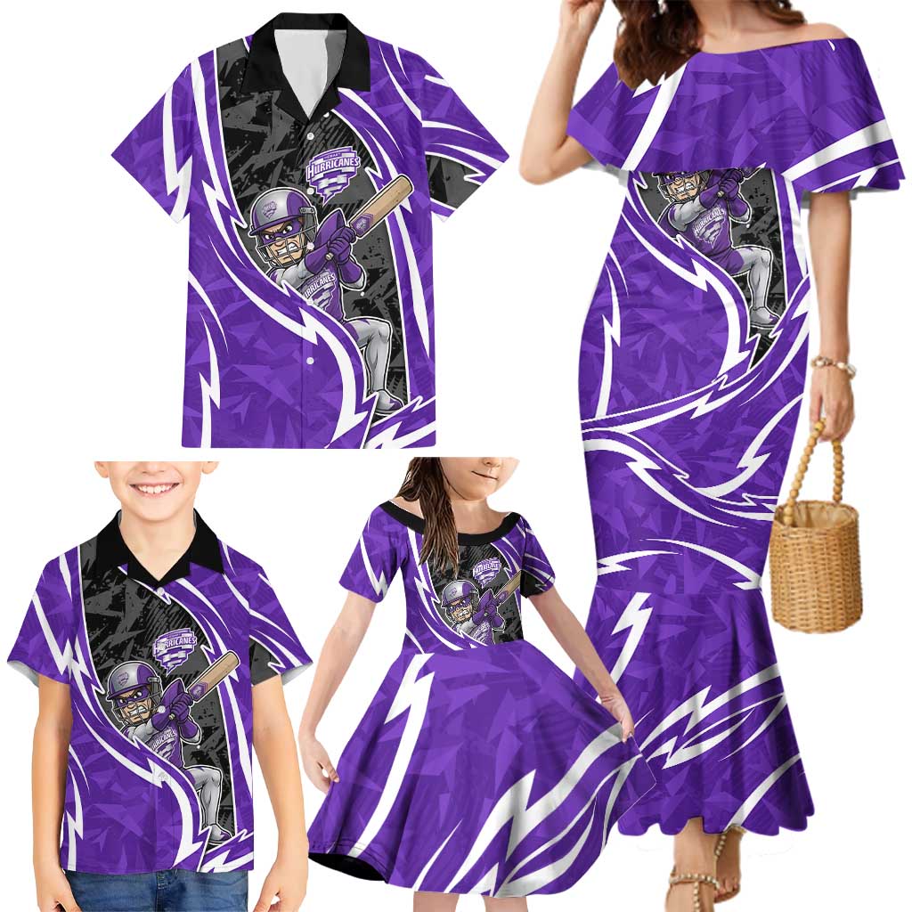 Hobart Hurricanes Family Matching Mermaid Dress and Hawaiian Shirt Flaming Lightning Storm Geometric Sports Mascot Art
