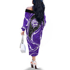 Hobart Hurricanes Family Matching Off The Shoulder Long Sleeve Dress and Hawaiian Shirt Flaming Lightning Storm Geometric Sports Mascot Art