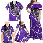 Hobart Hurricanes Family Matching Off Shoulder Maxi Dress and Hawaiian Shirt Flaming Lightning Storm Geometric Sports Mascot Art