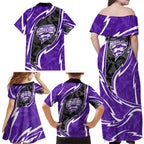 Hobart Hurricanes Family Matching Off Shoulder Maxi Dress and Hawaiian Shirt Flaming Lightning Storm Geometric Sports Mascot Art