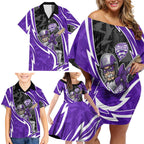 Hobart Hurricanes Family Matching Off Shoulder Short Dress and Hawaiian Shirt Flaming Lightning Storm Geometric Sports Mascot Art