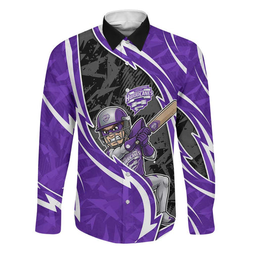 Hobart Hurricanes Family Matching Off Shoulder Short Dress and Hawaiian Shirt Flaming Lightning Storm Geometric Sports Mascot Art