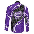 Hobart Hurricanes Family Matching Off Shoulder Short Dress and Hawaiian Shirt Flaming Lightning Storm Geometric Sports Mascot Art