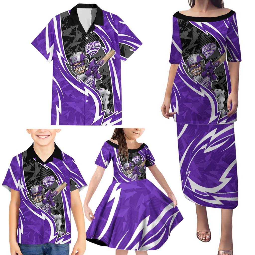 Hobart Hurricanes Family Matching Puletasi and Hawaiian Shirt Flaming Lightning Storm Geometric Sports Mascot Art