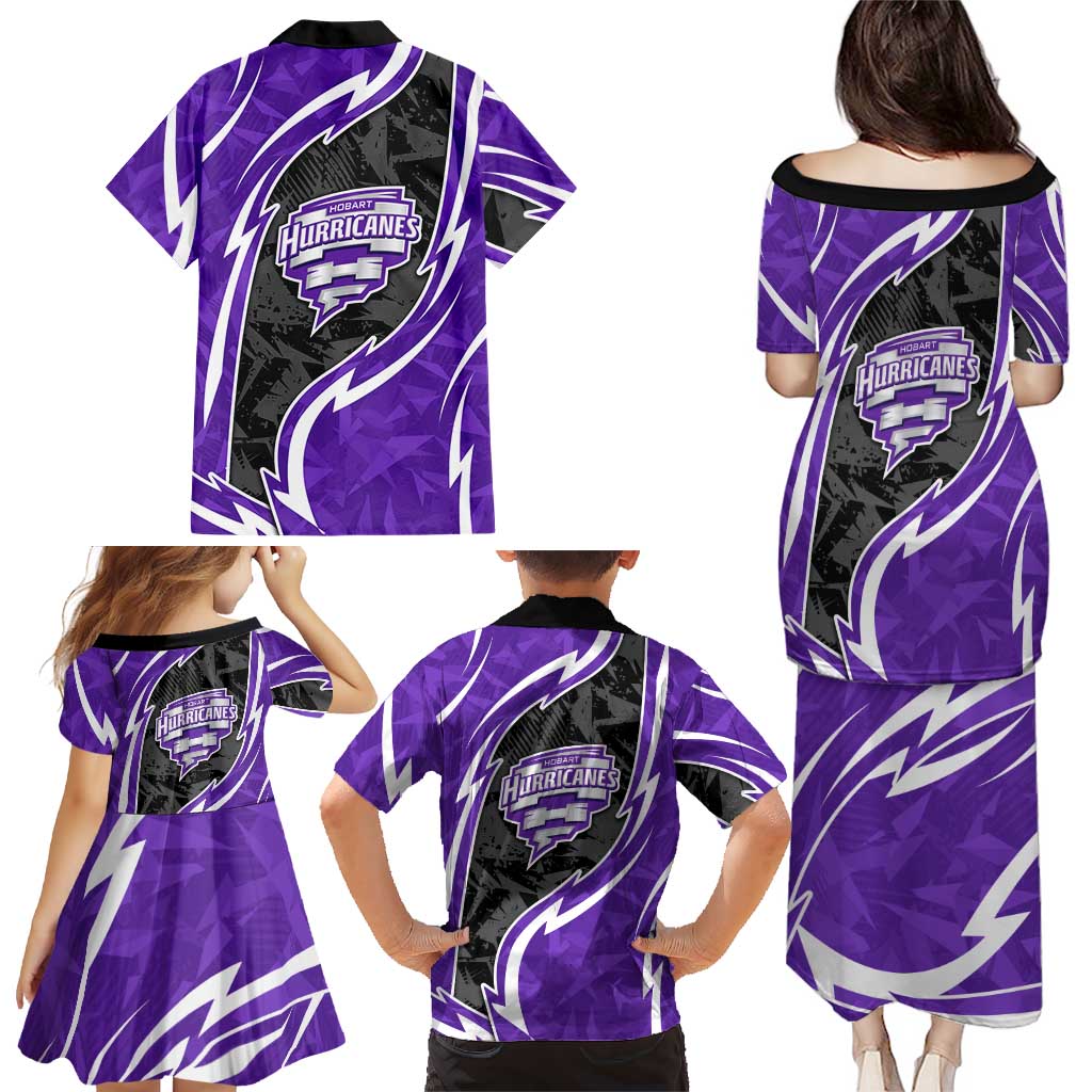 Hobart Hurricanes Family Matching Puletasi and Hawaiian Shirt Flaming Lightning Storm Geometric Sports Mascot Art