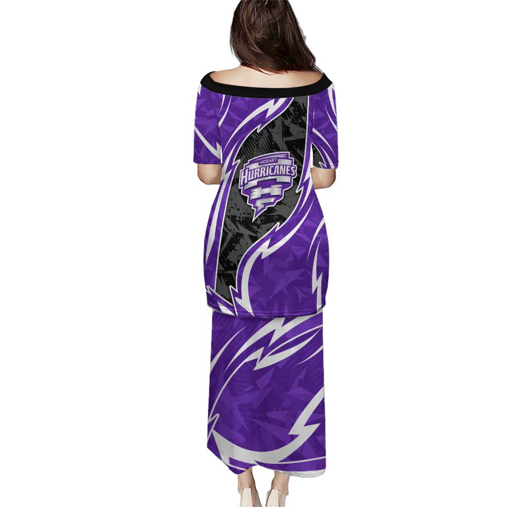 Hobart Hurricanes Family Matching Puletasi and Hawaiian Shirt Flaming Lightning Storm Geometric Sports Mascot Art