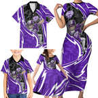 Hobart Hurricanes Family Matching Short Sleeve Bodycon Dress and Hawaiian Shirt Flaming Lightning Storm Geometric Sports Mascot Art
