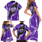 Hobart Hurricanes Family Matching Short Sleeve Bodycon Dress and Hawaiian Shirt Flaming Lightning Storm Geometric Sports Mascot Art
