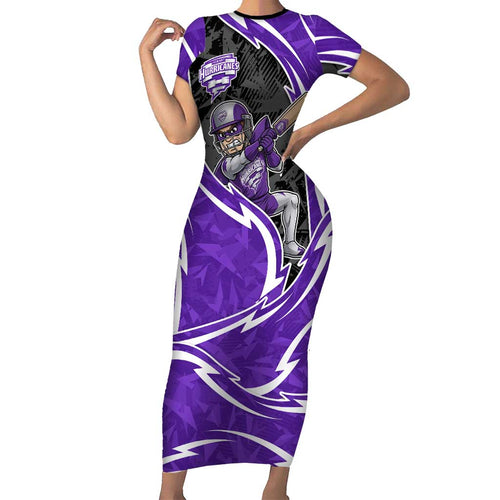 Hobart Hurricanes Family Matching Short Sleeve Bodycon Dress and Hawaiian Shirt Flaming Lightning Storm Geometric Sports Mascot Art