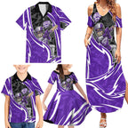 Hobart Hurricanes Family Matching Summer Maxi Dress and Hawaiian Shirt Flaming Lightning Storm Geometric Sports Mascot Art