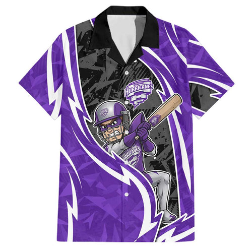 Hobart Hurricanes Family Matching Summer Maxi Dress and Hawaiian Shirt Flaming Lightning Storm Geometric Sports Mascot Art