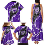 Hobart Hurricanes Family Matching Tank Maxi Dress and Hawaiian Shirt Flaming Lightning Storm Geometric Sports Mascot Art