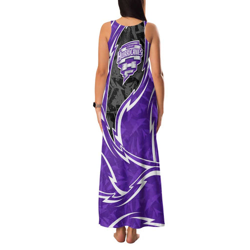 Hobart Hurricanes Family Matching Tank Maxi Dress and Hawaiian Shirt Flaming Lightning Storm Geometric Sports Mascot Art