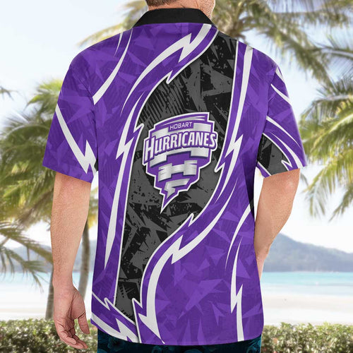 Hobart Hurricanes Hawaiian Shirt Flaming Lightning Storm Geometric Sports Mascot Art