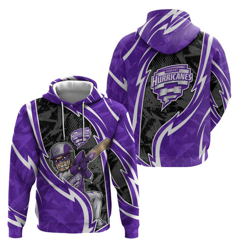 Hobart Hurricanes Hoodie Flaming Lightning Storm Geometric Sports Mascot Art