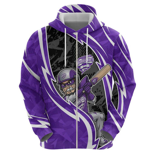 Hobart Hurricanes Hoodie Flaming Lightning Storm Geometric Sports Mascot Art
