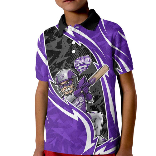 Hobart Hurricanes Kid Polo Shirt Flaming Lightning Storm Geometric Sports Mascot Art