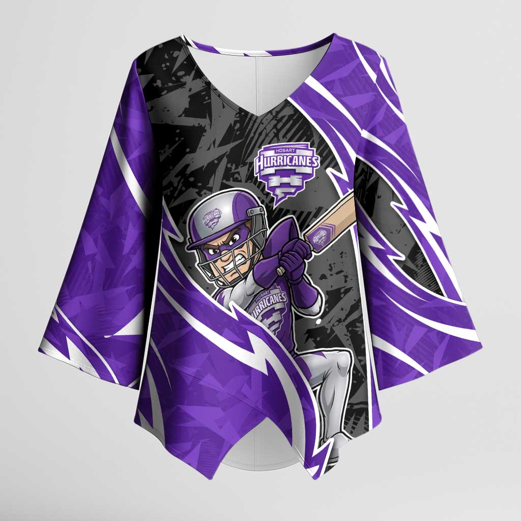 Hobart Hurricanes Kimono Sleeve Blouse Flaming Lightning Storm Geometric Sports Mascot Art