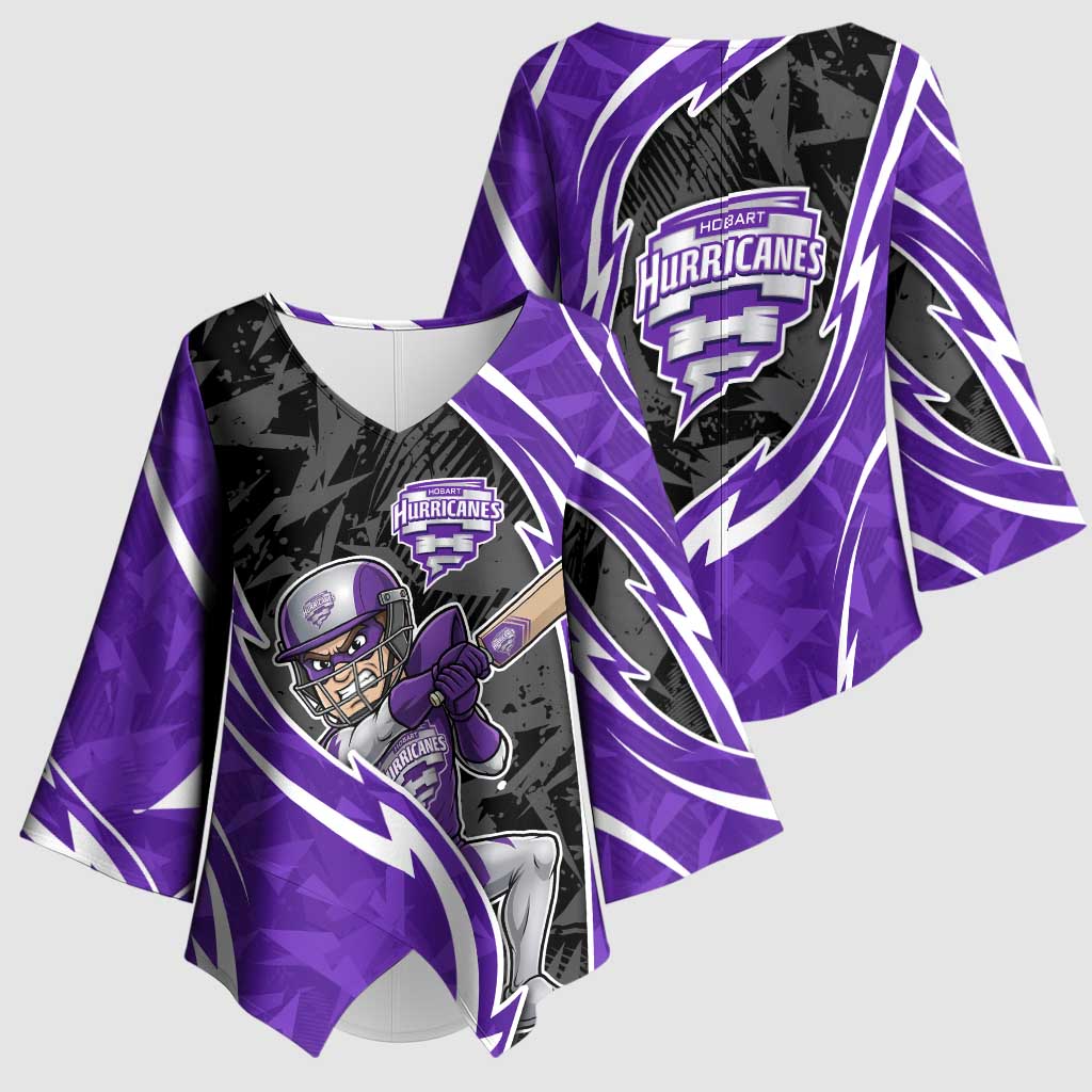 Hobart Hurricanes Kimono Sleeve Blouse Flaming Lightning Storm Geometric Sports Mascot Art