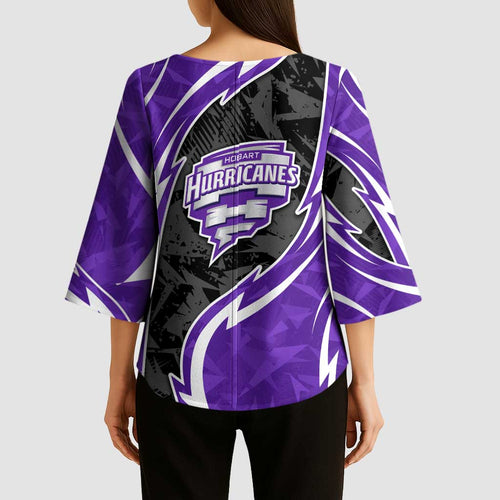 Hobart Hurricanes Kimono Sleeve Blouse Flaming Lightning Storm Geometric Sports Mascot Art