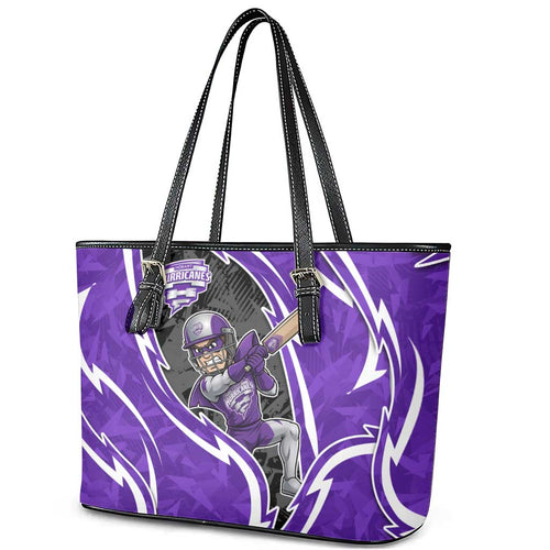 Hobart Hurricanes Leather Tote Bag Flaming Lightning Storm Geometric Sports Mascot Art
