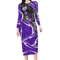 Hobart Hurricanes Long Sleeve Bodycon Dress Flaming Lightning Storm Geometric Sports Mascot Art