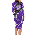 Hobart Hurricanes Long Sleeve Bodycon Dress Flaming Lightning Storm Geometric Sports Mascot Art