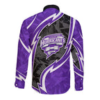 Hobart Hurricanes Long Sleeve Button Shirt Flaming Lightning Storm Geometric Sports Mascot Art
