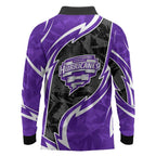 Hobart Hurricanes Long Sleeve Polo Shirt Flaming Lightning Storm Geometric Sports Mascot Art