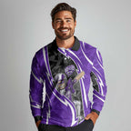 Hobart Hurricanes Long Sleeve Polo Shirt Flaming Lightning Storm Geometric Sports Mascot Art