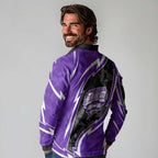 Hobart Hurricanes Long Sleeve Polo Shirt Flaming Lightning Storm Geometric Sports Mascot Art