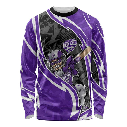 Hobart Hurricanes Long Sleeve Shirt Flaming Lightning Storm Geometric Sports Mascot Art