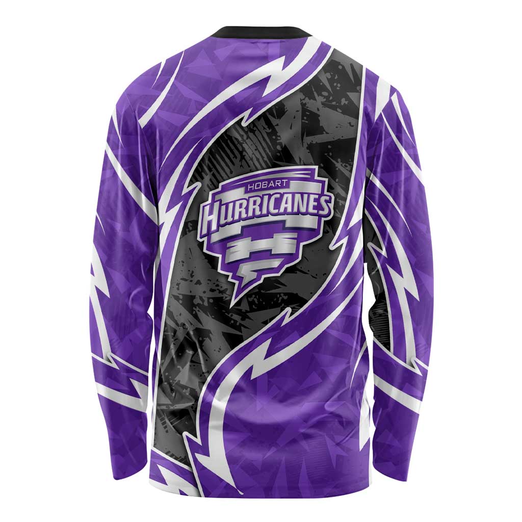 Hobart Hurricanes Long Sleeve Shirt Flaming Lightning Storm Geometric Sports Mascot Art
