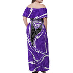 Hobart Hurricanes Off Shoulder Maxi Dress Flaming Lightning Storm Geometric Sports Mascot Art