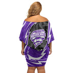 Hobart Hurricanes Off Shoulder Short Dress Flaming Lightning Storm Geometric Sports Mascot Art