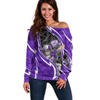 Hobart Hurricanes Off Shoulder Sweater Flaming Lightning Storm Geometric Sports Mascot Art