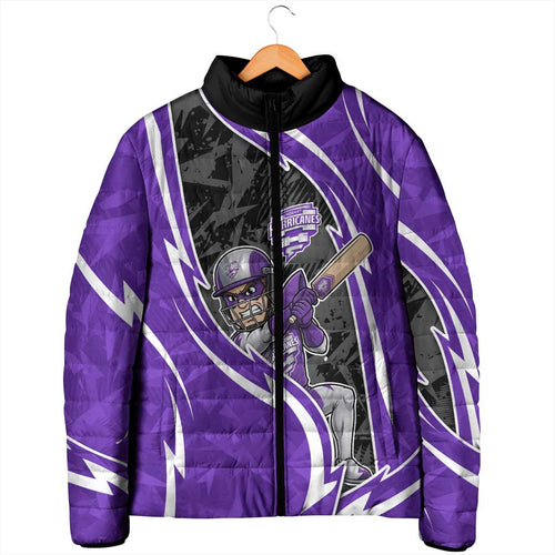 Hobart Hurricanes Padded Jacket Flaming Lightning Storm Geometric Sports Mascot Art