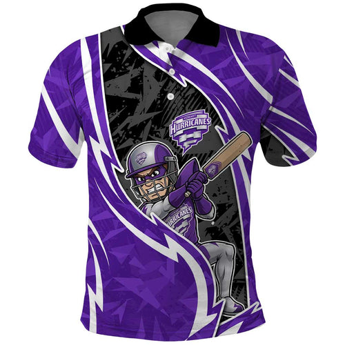 Hobart Hurricanes Polo Shirt Flaming Lightning Storm Geometric Sports Mascot Art