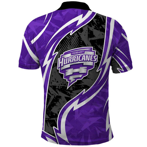 Hobart Hurricanes Polo Shirt Flaming Lightning Storm Geometric Sports Mascot Art