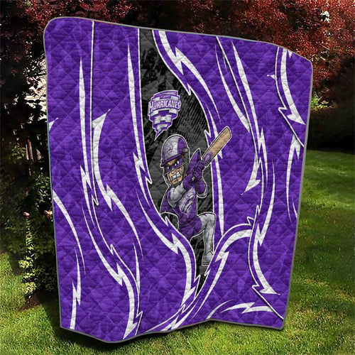 Hobart Hurricanes Quilt Flaming Lightning Storm Geometric Sports Mascot Art