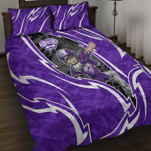 Hobart Hurricanes Quilt Bed Set Flaming Lightning Storm Geometric Sports Mascot Art