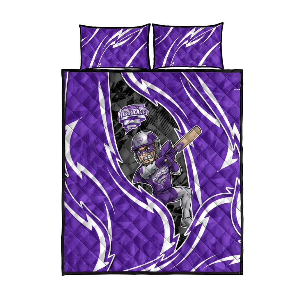 Hobart Hurricanes Quilt Bed Set Flaming Lightning Storm Geometric Sports Mascot Art