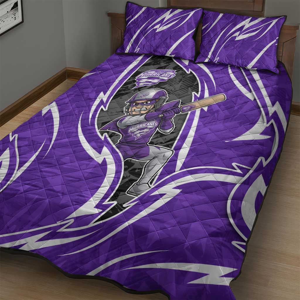 Hobart Hurricanes Quilt Bed Set Flaming Lightning Storm Geometric Sports Mascot Art