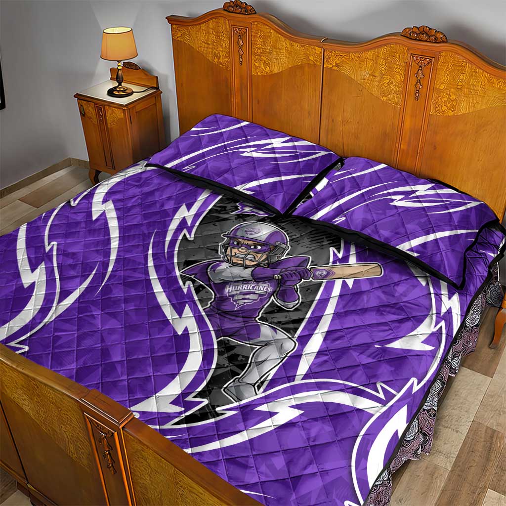 Hobart Hurricanes Quilt Bed Set Flaming Lightning Storm Geometric Sports Mascot Art