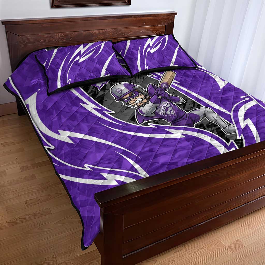 Hobart Hurricanes Quilt Bed Set Flaming Lightning Storm Geometric Sports Mascot Art