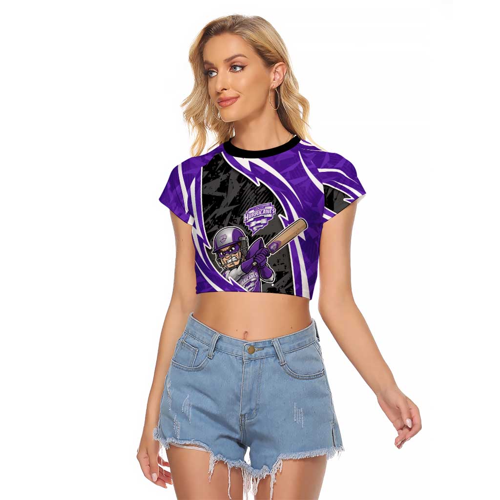 Hobart Hurricanes Raglan Cropped T Shirt Flaming Lightning Storm Geometric Sports Mascot Art