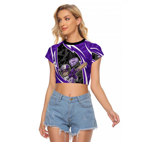 Hobart Hurricanes Raglan Cropped T Shirt Flaming Lightning Storm Geometric Sports Mascot Art