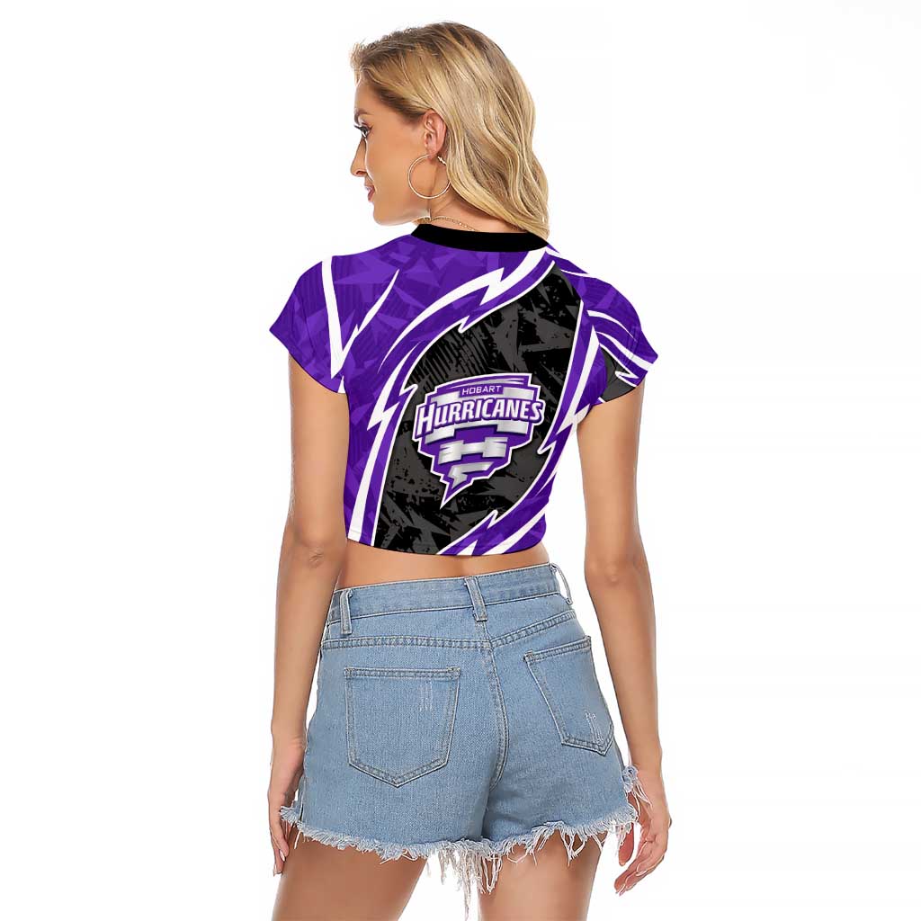Hobart Hurricanes Raglan Cropped T Shirt Flaming Lightning Storm Geometric Sports Mascot Art