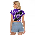 Hobart Hurricanes Raglan Cropped T Shirt Flaming Lightning Storm Geometric Sports Mascot Art